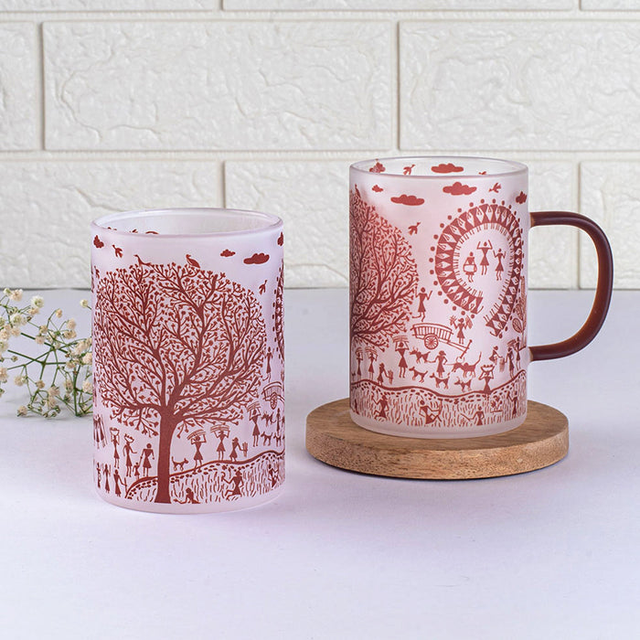 Ethnic Warli Art Frosted mugs - Set of 2 and 4