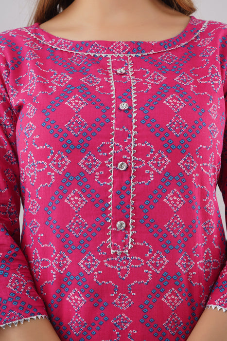 Women's 100% Pure Cotton Printed Calf Length Straight Kurta KR051PINK