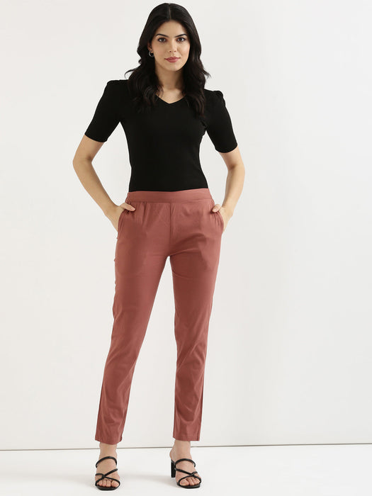 Rose Stretchable Pants For Women-CK-03-BRICKREDPANT