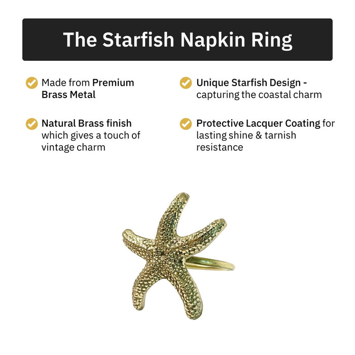 Premium Brass Napkin Rings, Starfish