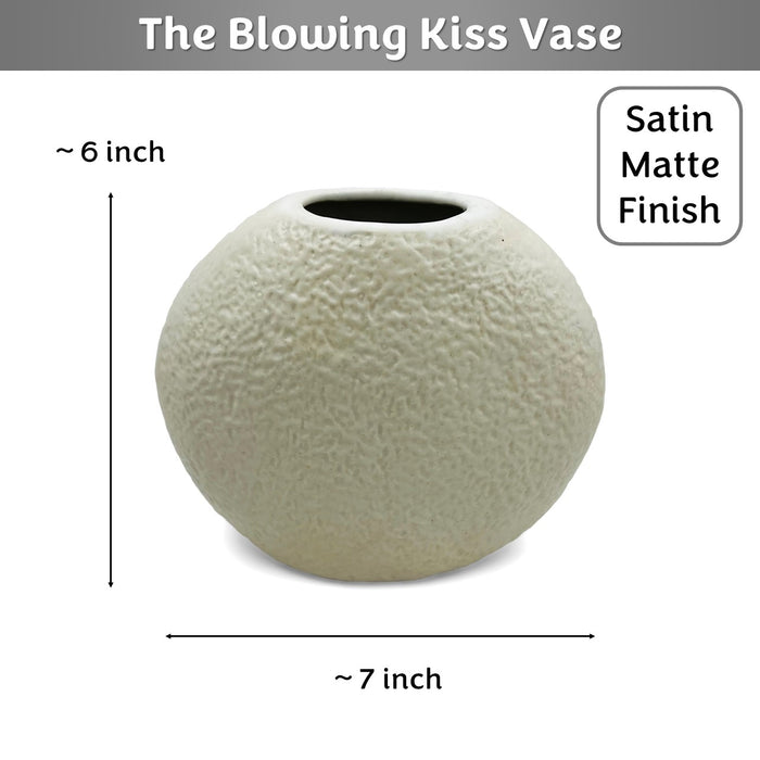 The Blowing Kiss Face Vase 6 inches (Ivory, Satin Matte Finish)