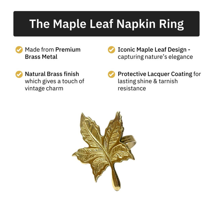 Premium Brass Napkin Rings, Maple Leaf