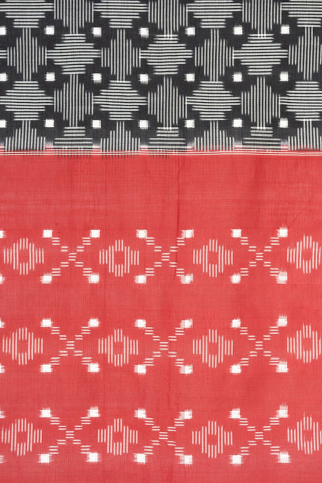 Ikkat Cotton Saree - Black Red