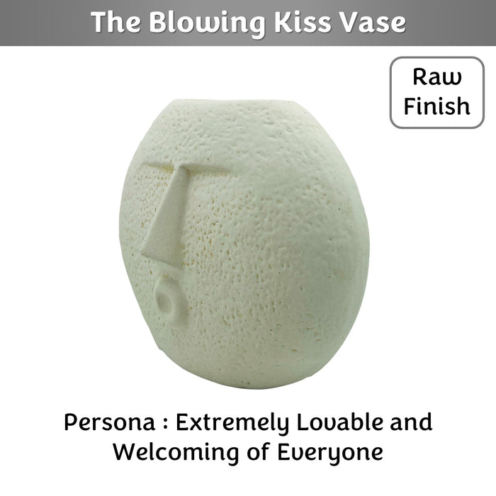 The Blowing Kiss Face Vase 6 inches (Ivory, Raw Finish)