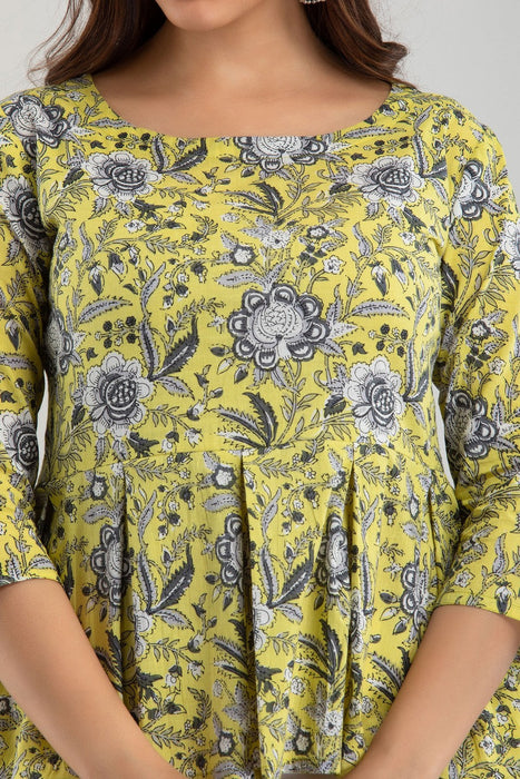 Women's Pure Cotton Printed Hip Length Formal Tops KRT030YELLOW