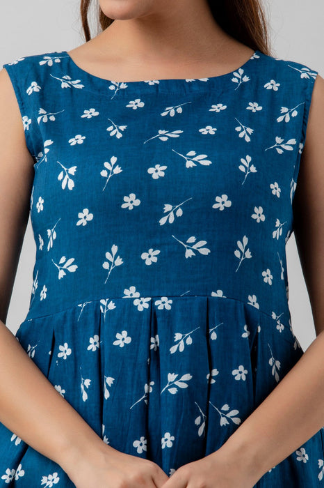 Women's Pure Cotton Printed Hip Length Formal Tops KRT041BLUE