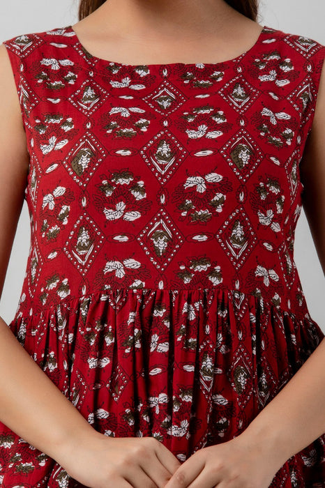 Women's Pure Cotton Printed Hip Length Formal Tops KRT040MAROON