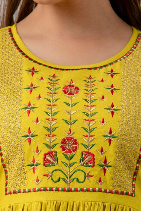 Women's Rayon embroidered Hip Length Formal Tops KRT036MUSTARD