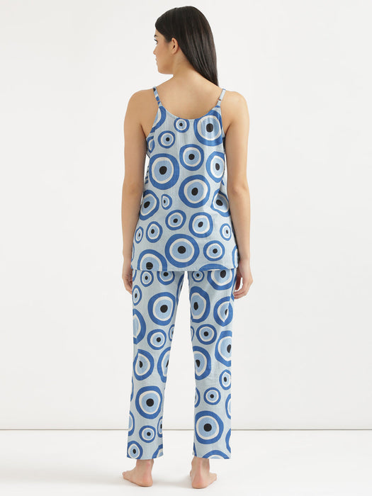 Sleeveless Blue Evil Eye Co-ord Set-CK-BLUEEVILEYE-SL