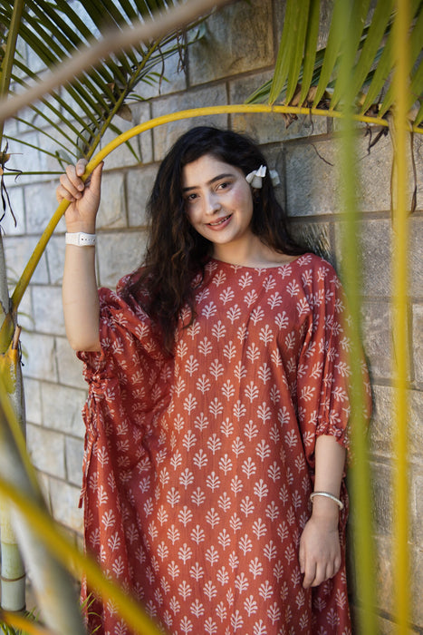 RED BLOCK PRINTED KAFTAN