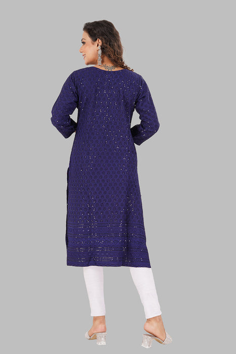 Rayon Chikan sequence work Kurti-NMK-NAVYBLUE