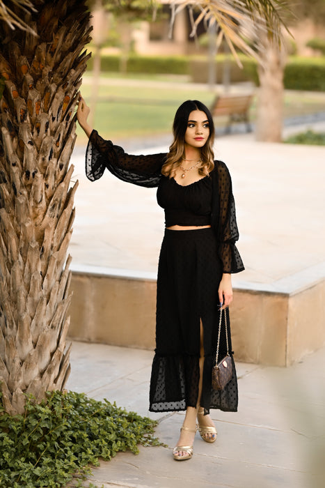 BLACK CURRENT SKIRT TOP CO-ORD SET