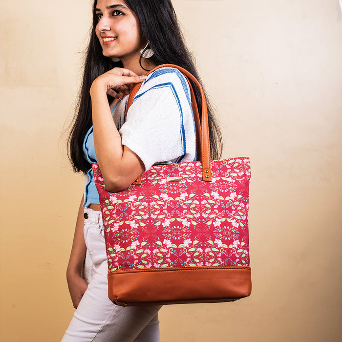 Summer Florescence Maroon Tote Bag