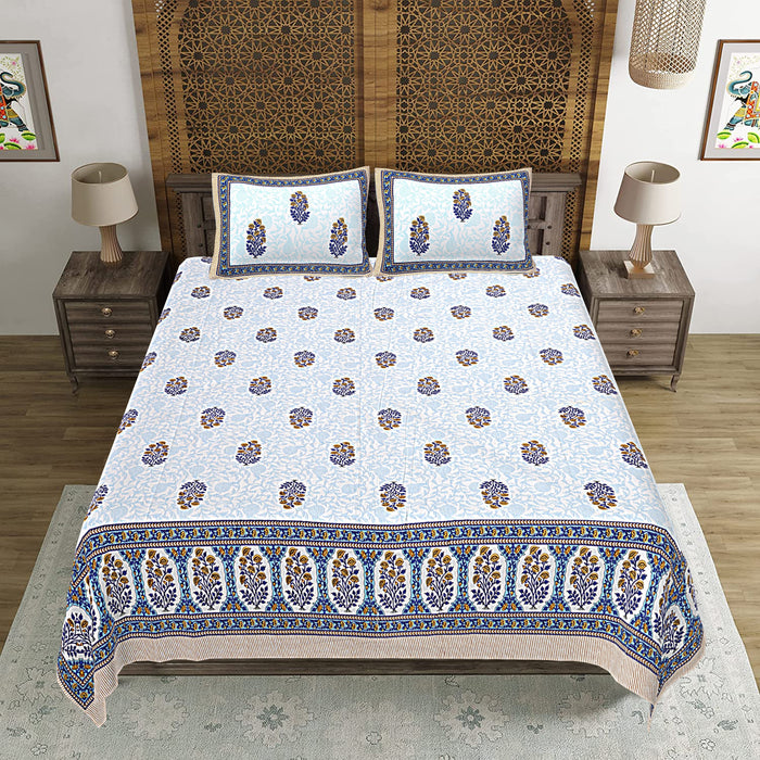 Jaipuri Print Cotton king 90 by 108 Floral Bedsheet with two big size pillow cover BS-64 Floral print