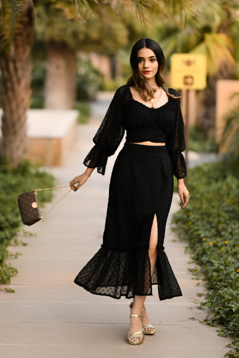 BLACK CURRENT SKIRT TOP CO-ORD SET