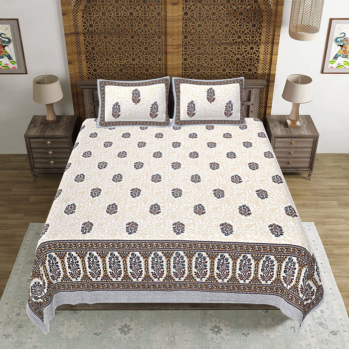 Jaipuri Print Cotton king 90 by 108 Floral Bedsheet with two big size pillow cover BS-65 Floral print