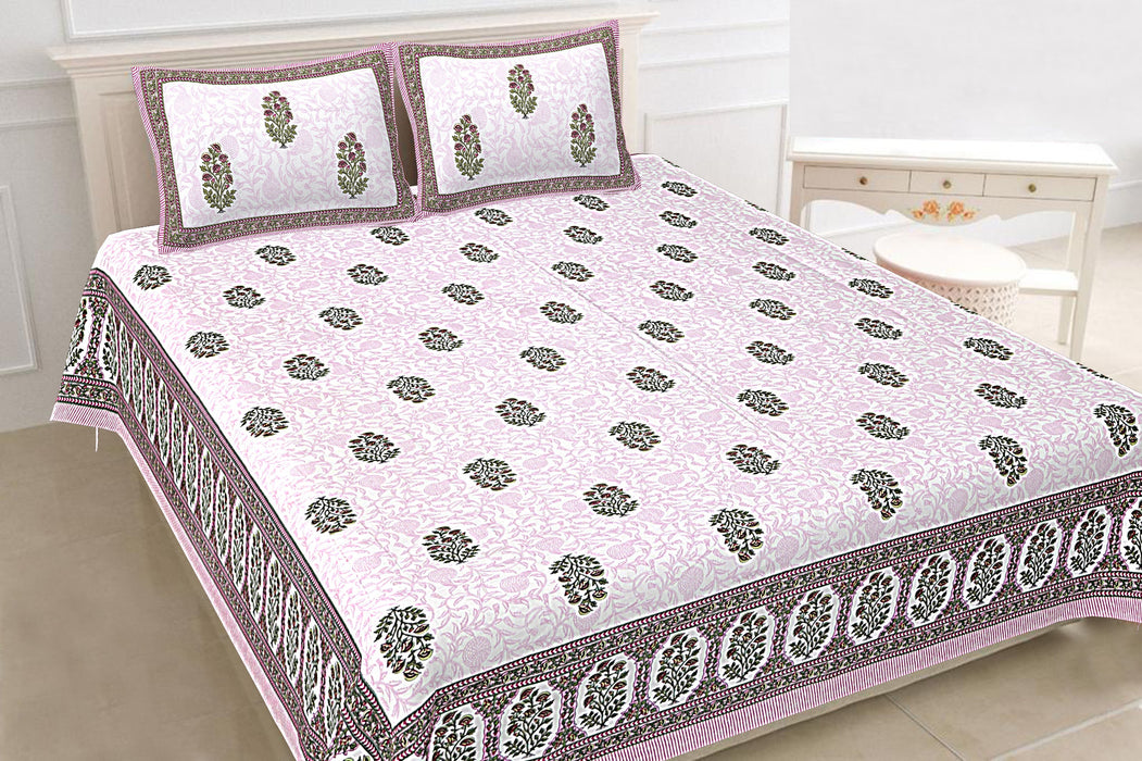 Jaipuri Print Cotton king 90 by 108 Floral Bedsheet with two big size pillow cover BS-66 Floral print