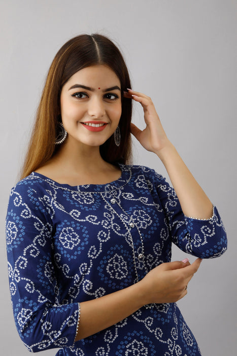 Women's 100% Pure Cotton Printed Calf Length Straight Kurta KR051BLUE