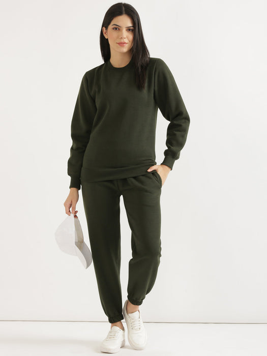 Olive Sweatshirt and Pant Co-ord Set For Women-CK-OLIVECORDSWEATSET