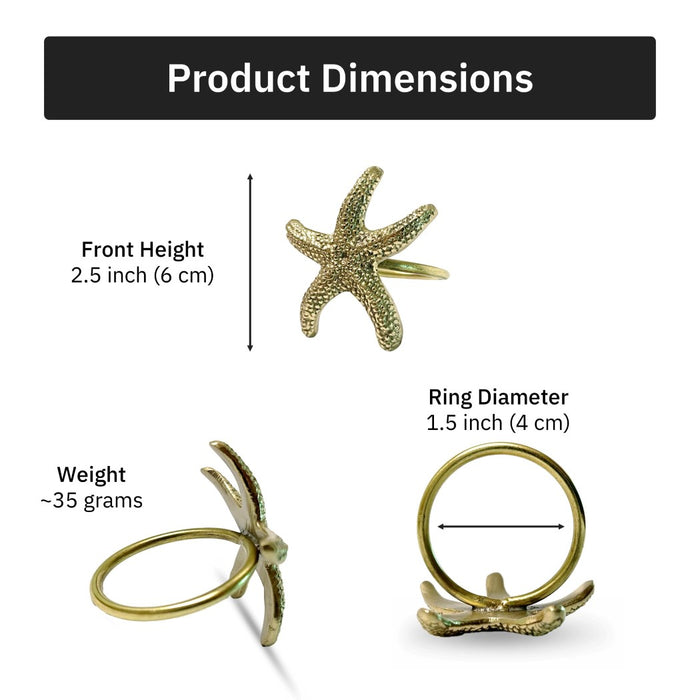 Premium Brass Napkin Rings, Starfish