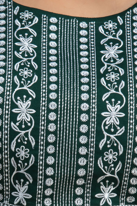 Women's Solid Dyed Rayon Designer Embroidered A-Line Kurta - KR0105GREEN