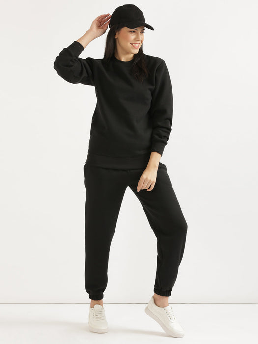 Black Sweatshirt and Pant Co-ord Set For Women-CK-BLACKCORDSWEATSET