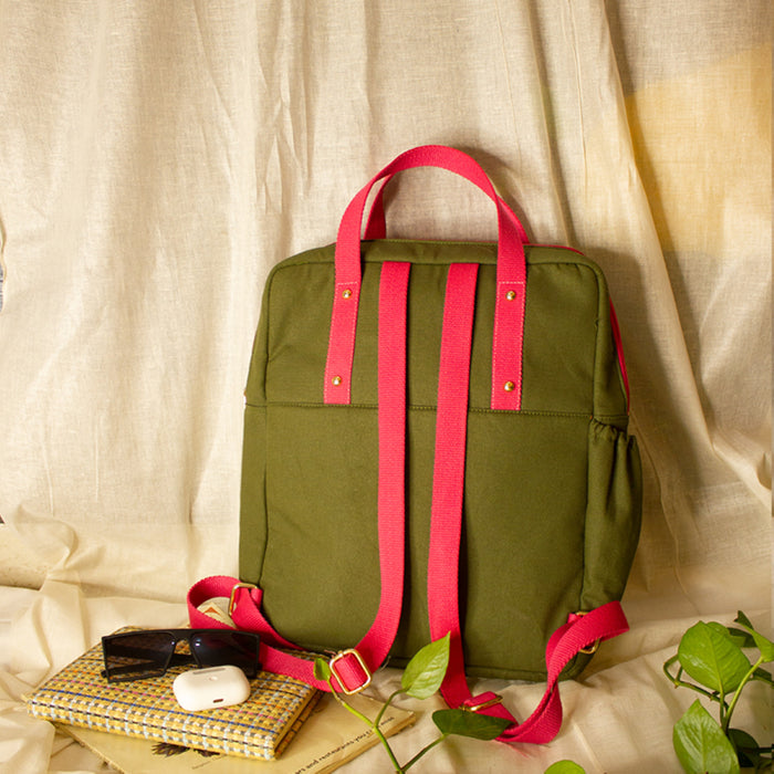 Chain Stitch Hand Embroidery Canvas Minty Backpack