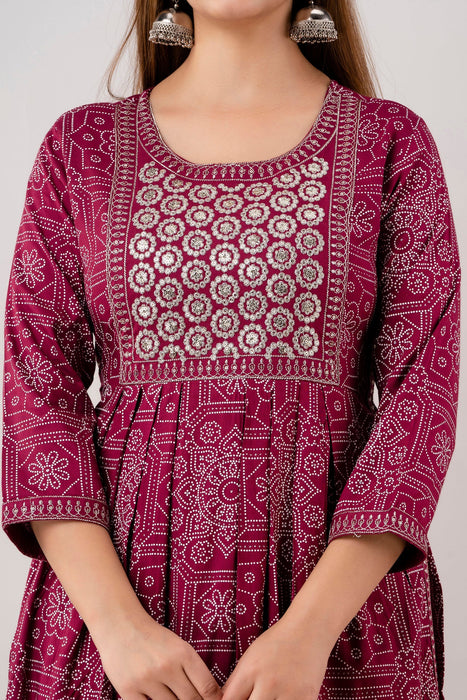 Traditional Zari Embroidery Work A-Line Kurta With Trouser & Dupatta - KR3004WINE