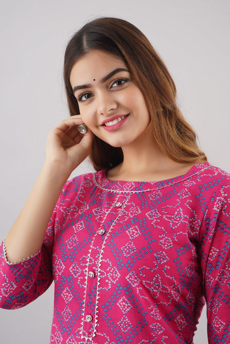 Women's 100% Pure Cotton Printed Calf Length Straight Kurta KR051PINK