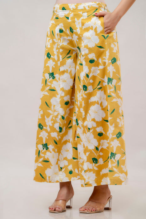 Cotton Sleeveless Yellow Floral Print Co-ord Set-WT6003YELLOW