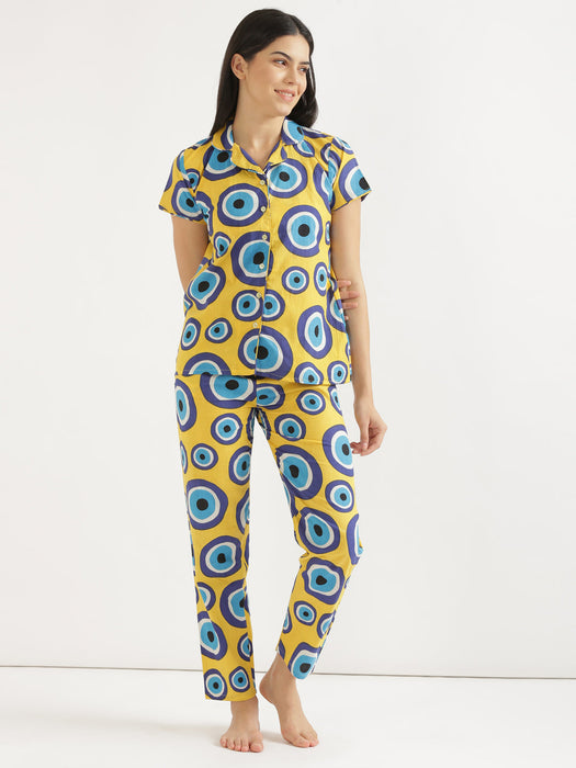 Button Down Yellow Evil Eye Co-ord Set-CK-YELLOWEVILEYE-BD