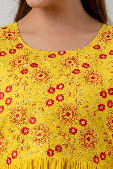 Women's Rayon embroidered Hip Length Formal Tops KRT037MUSTARD