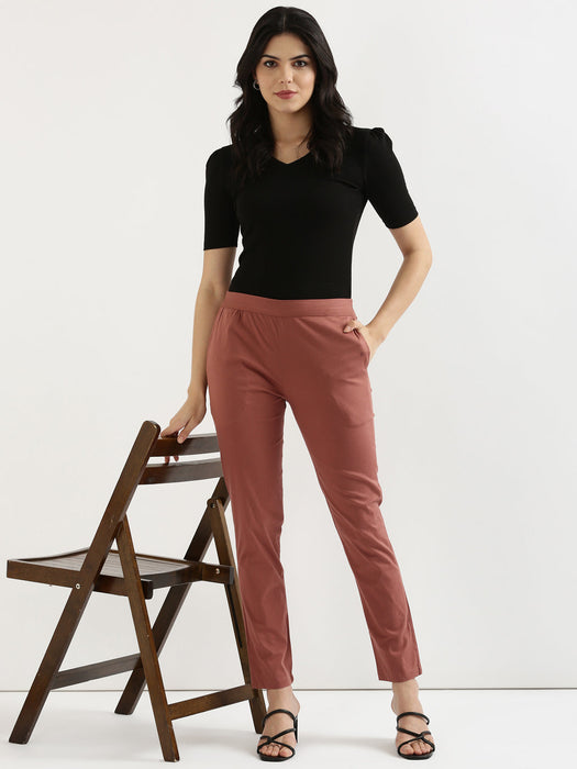 Rose Stretchable Pants For Women-CK-03-BRICKREDPANT