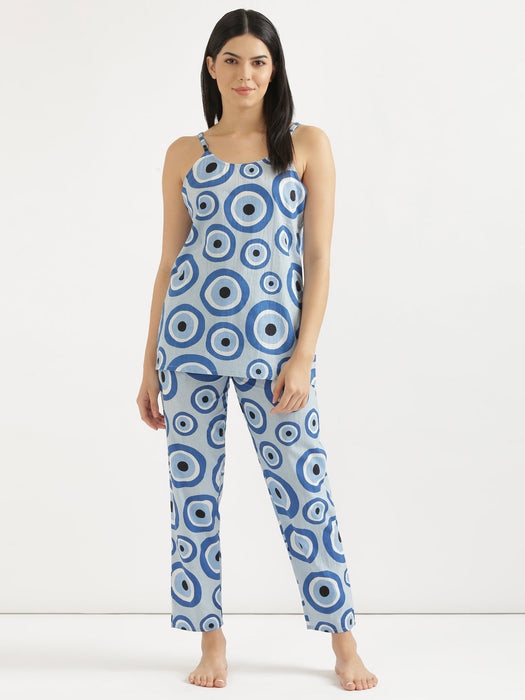 Sleeveless Blue Evil Eye Co-ord Set-CK-BLUEEVILEYE-SL