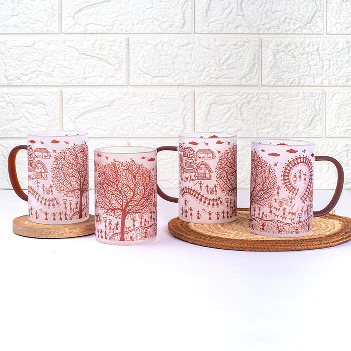 Ethnic Warli Art Frosted mugs - Set of 2 and 4