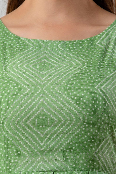 Women's Pure Cotton Printed Hip Length Formal Tops KRT038GREEN