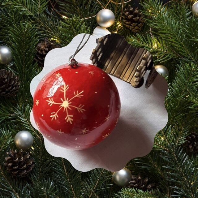 Paper Mache Xmas Ornament - Red - Pack of 3