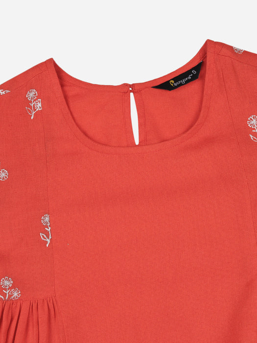 Orange Cotton Embroidered Tunic