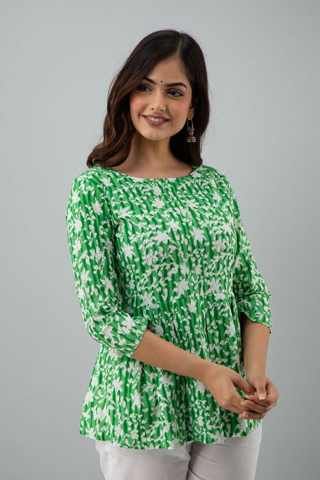 Women's Rayon Printed Hip Length Formal Tops KRT015GREEN