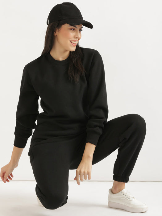 Black Sweatshirt and Pant Co-ord Set For Women-CK-BLACKCORDSWEATSET