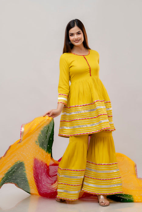 Cotton Sharara Set for Women-WT3017YELLOW