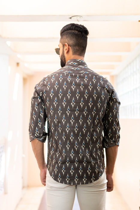 Gray Ikkat Print Casual Shirt