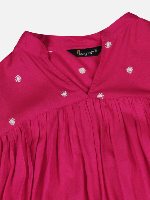 Pink Rayon Solid Embroidered Tunic