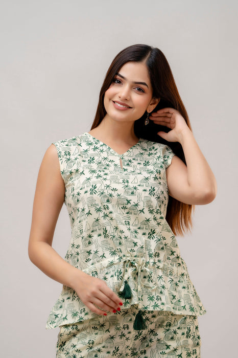 Cotton Night Dress For Women-WT7001OLIVEGREEN