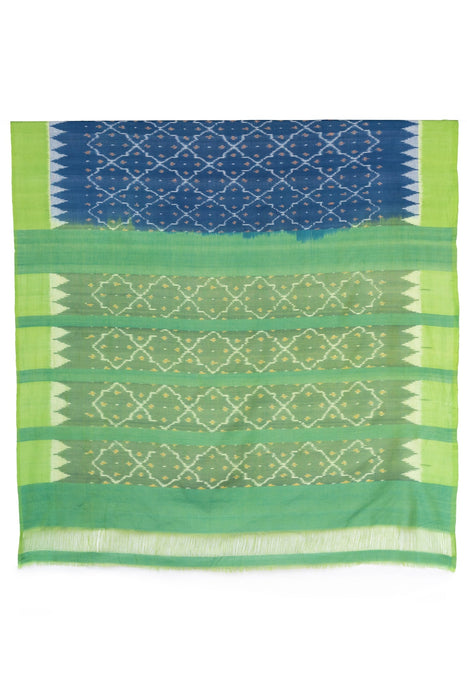 Ikkat Cotton Saree - Blue Green