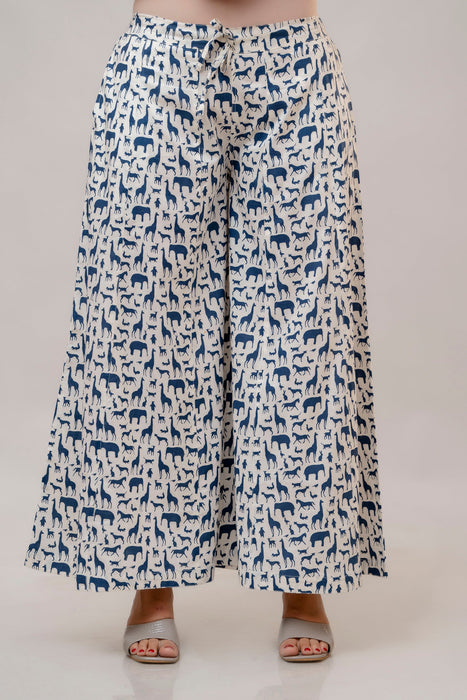 Cotton Sleeveless White and Blue Animal Print Co-ord Set