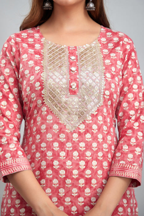 Traditional Zari Embroidery Work A-Line Kurta With Trouser & Dupatta - KR3011PINK