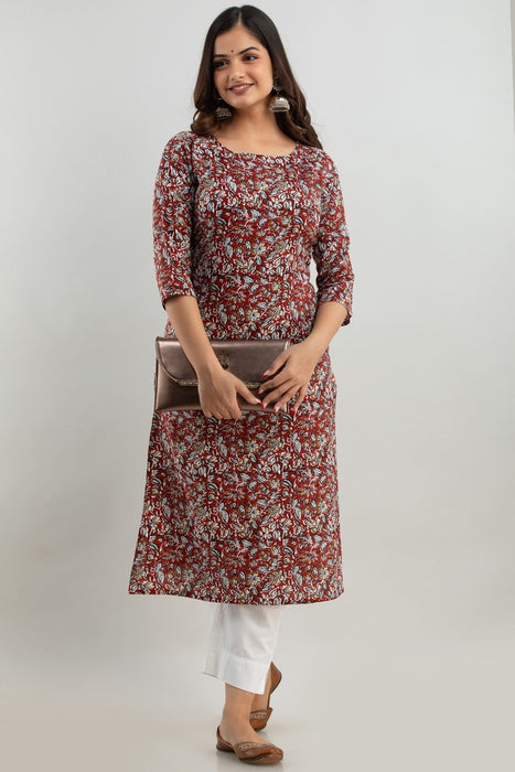 Women's Rayon Printed Calf Length Straight Kurta KR0108RED