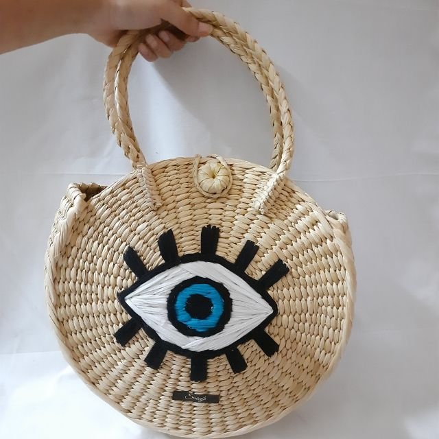 Kauna Contour Handbag | Evil Eye Embroidery | Handwoven & Hand-embroidered