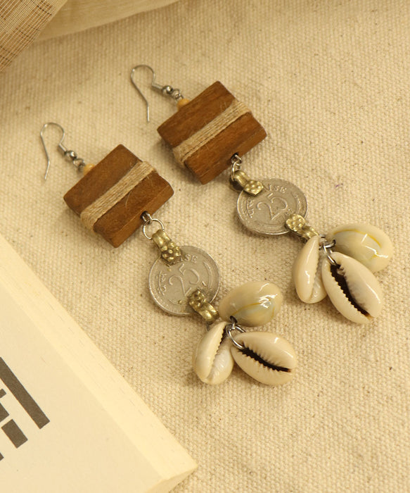 Wood & Repurposed Coin Earring